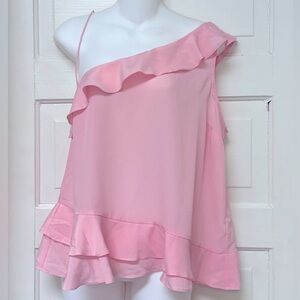 Likely pink one shoulder ruffle tank size Large